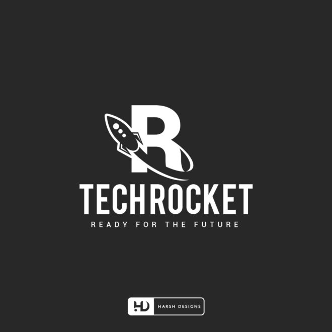 Tech Rocket monogram logo design for IT and technology corporate branding created by Harsh Designs logo design service in Hyderabad, Bangalore, and across India