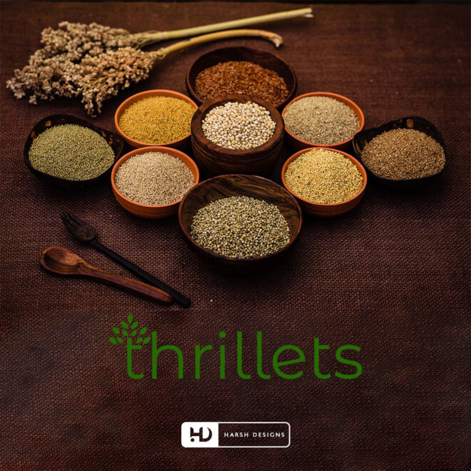 Thrillets wordmark logo design for millets and organic food branding created by Harsh Designs logo design service in Hyderabad, India (1)