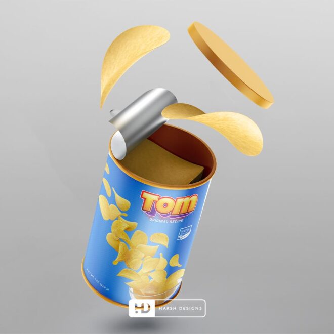 Tom Potato Chips Bottle Packaging Design, Product Design, Label Design and Packaging Design Service in Hyderabad
