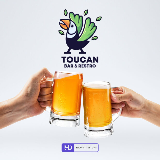 Toucan Bar & Restro mascot logo design for bar and restaurant branding created by Harsh Designs logo design service in Hyderabad (1)