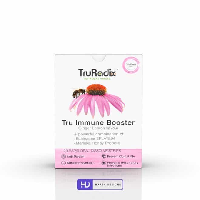 Tru Immune Booster - Echinacea and Manuka Honey Propolis - Orally Dissolving Strips - Products - TruRadix Products - Product Design - Lable Designs - Package Design - Graphic Design Service in Hyderabad - Product Design service in Hyderabad - Package Design service in Hyderabad