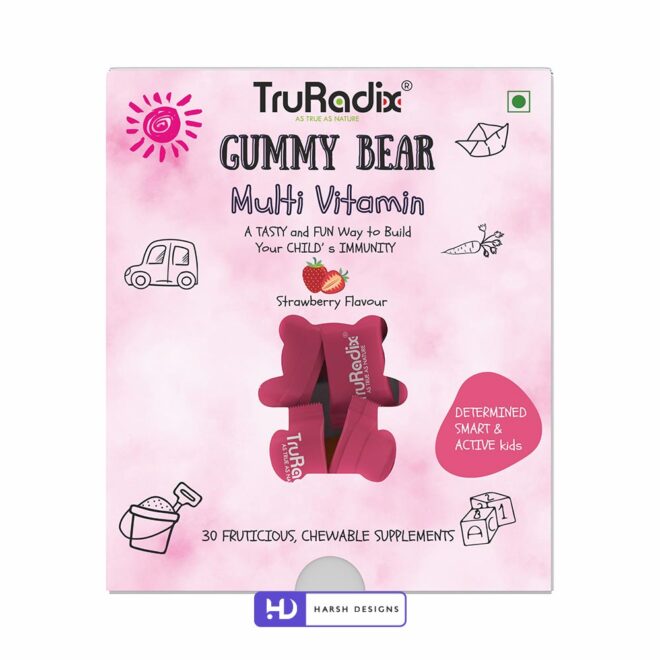 TruRadix Gummy Bear Multi-Vitamin Outer Box Packaging Design, Product Design, Package Design and 3D Modeling Service in Hyderabad (1)