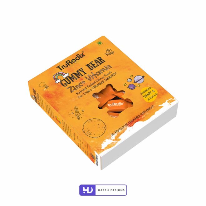 TruRadix Gummy Bear Zinc+ Vitamin Outer Box Packaging Design, Product Design, Package Design and 3D Modeling Service in Hyderabad (1)