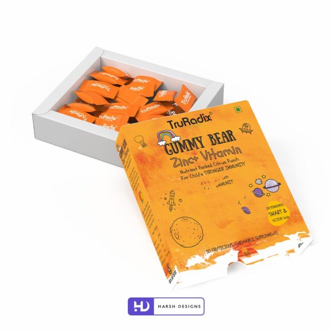 TruRadix Gummy Bear Zinc+ Vitamin Outer Box Packaging Design, Product Design, Package Design and 3D Modeling Service in Hyderabad (3)