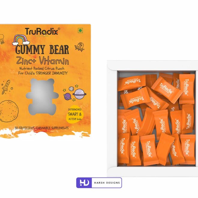 TruRadix Gummy Bear Zinc+ Vitamin Outer Box Packaging Design, Product Design, Package Design and 3D Modeling Service in Hyderabad (4)