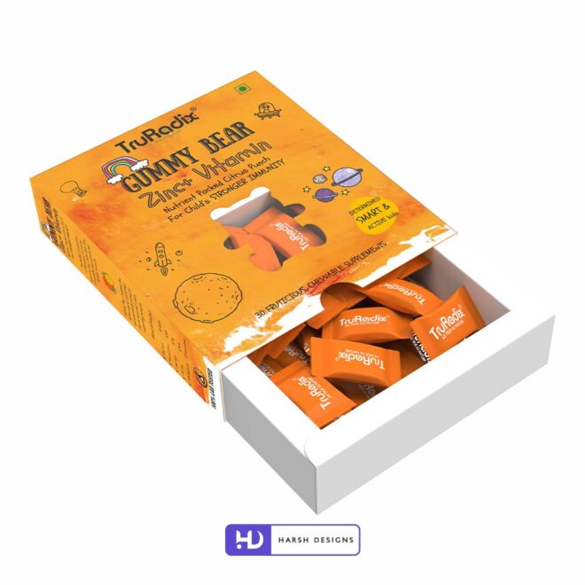 TruRadix Gummy Bear Zinc+ Vitamin Outer Box Packaging Design, Product Design, Package Design and 3D Modeling Service in Hyderabad (5)