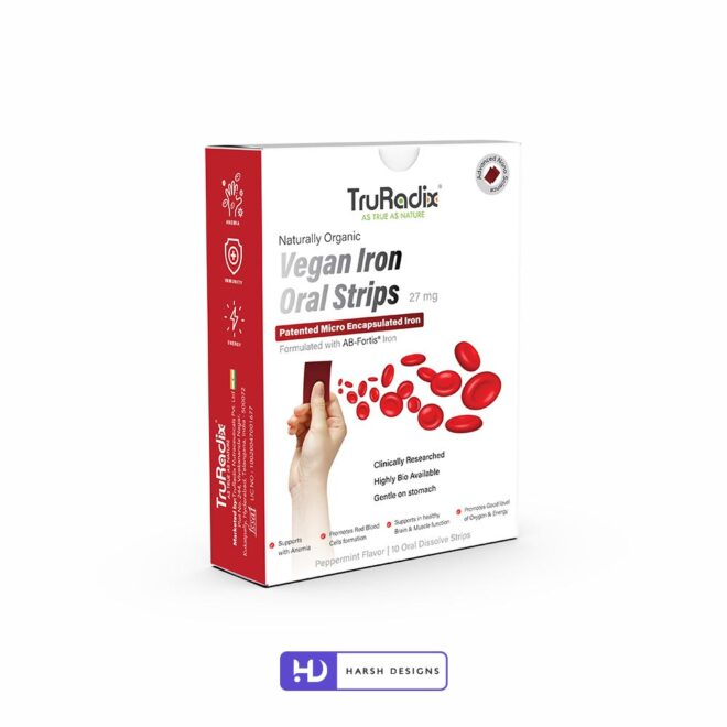 TruRadix Vegan Iron Oral Strips Package Design, Product Design, Package Design and 3D Modeling Service in Hyderabad