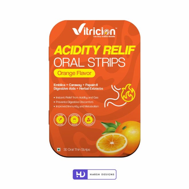 Vitricion Acidity Relief Oral Strips Outer Box and Pouch Design, Product Design, Label Design and Packaging Design Service in Hyderabad (1)