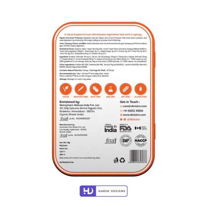 Vitricion Acidity Relief Oral Strips Outer Box and Pouch Design, Product Design, Label Design and Packaging Design Service in Hyderabad (2)