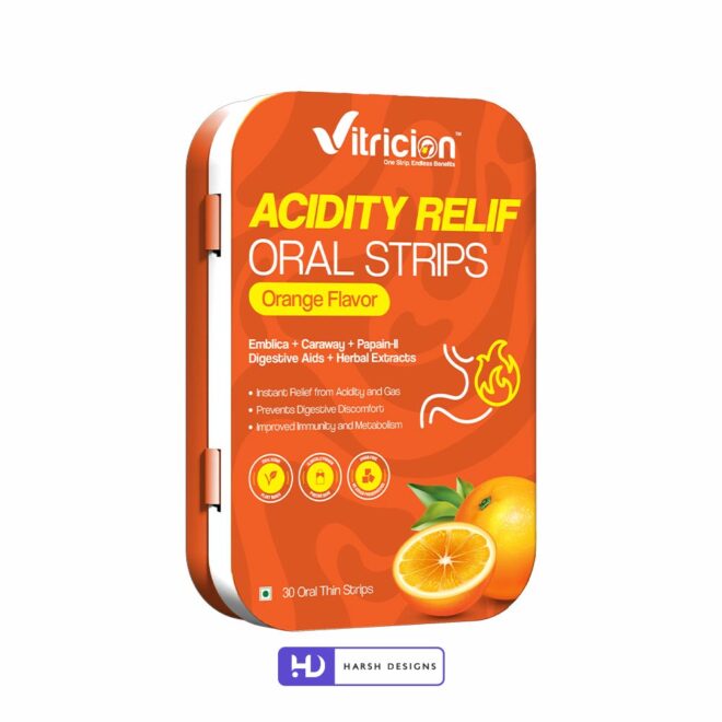 Vitricion Acidity Relief Oral Strips Outer Box and Pouch Design, Product Design, Label Design and Packaging Design Service in Hyderabad (3)
