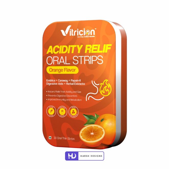 Vitricion Acidity Relief Oral Strips Outer Box and Pouch Design, Product Design, Label Design and Packaging Design Service in Hyderabad (4)