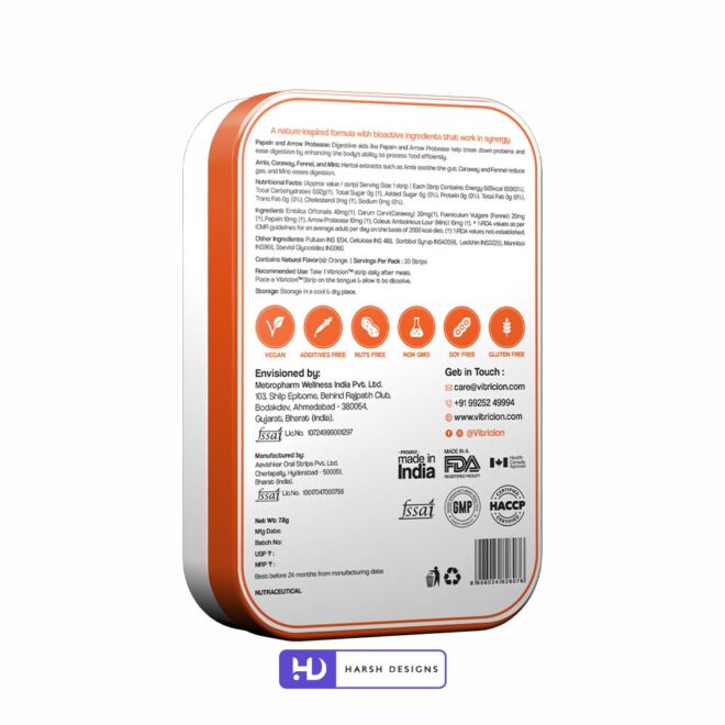 Vitricion Acidity Relief Oral Strips Outer Box and Pouch Design, Product Design, Label Design and Packaging Design Service in Hyderabad (5)