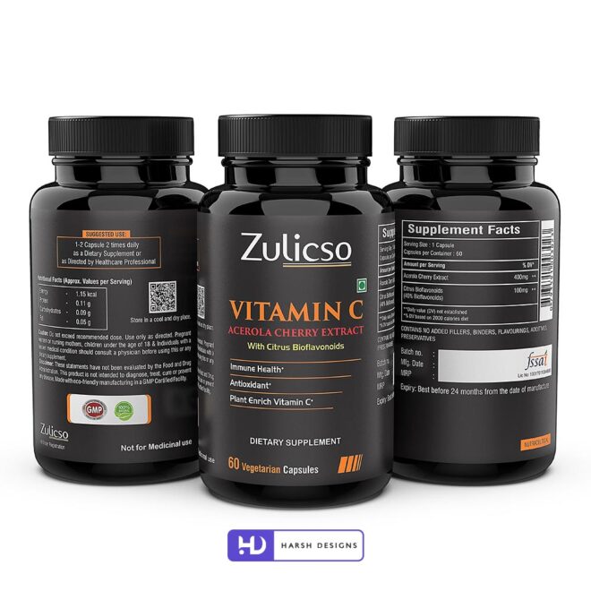 Zulicso Vitamin C Acerola Cherry Extract Label Design, Product Design, Package Design and Packaging Design Service in Hyderabad