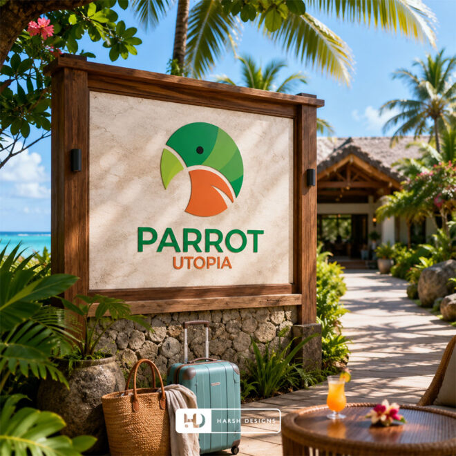 Parrot-Utopia-Holiday-Hotel-Logo-Design-Service-in-Hyderabad-Pictorial-Mark-Logo-2